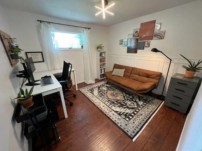 I Thrifted Almost Everything For My New Home Office. The Desk, Chair, Rug, Futon, And Dresser Were All Secondhand!