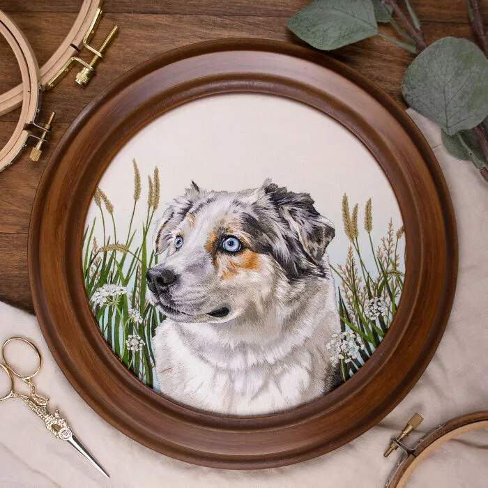 It Took Me Several Months To Finish This 8" Pet Portrait - I Even Ombré Dyed The Fabric Myself!