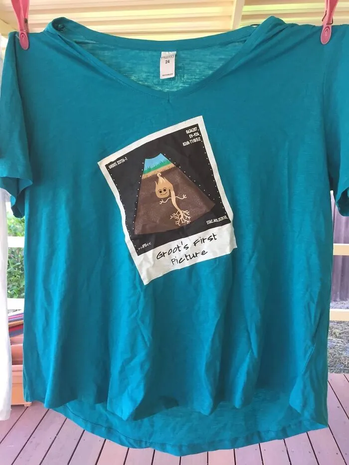 Groot’s First Picture.  This Is A Multi-Layer Hand Printed T-Shirt I Designed As Part Of A University Assignment