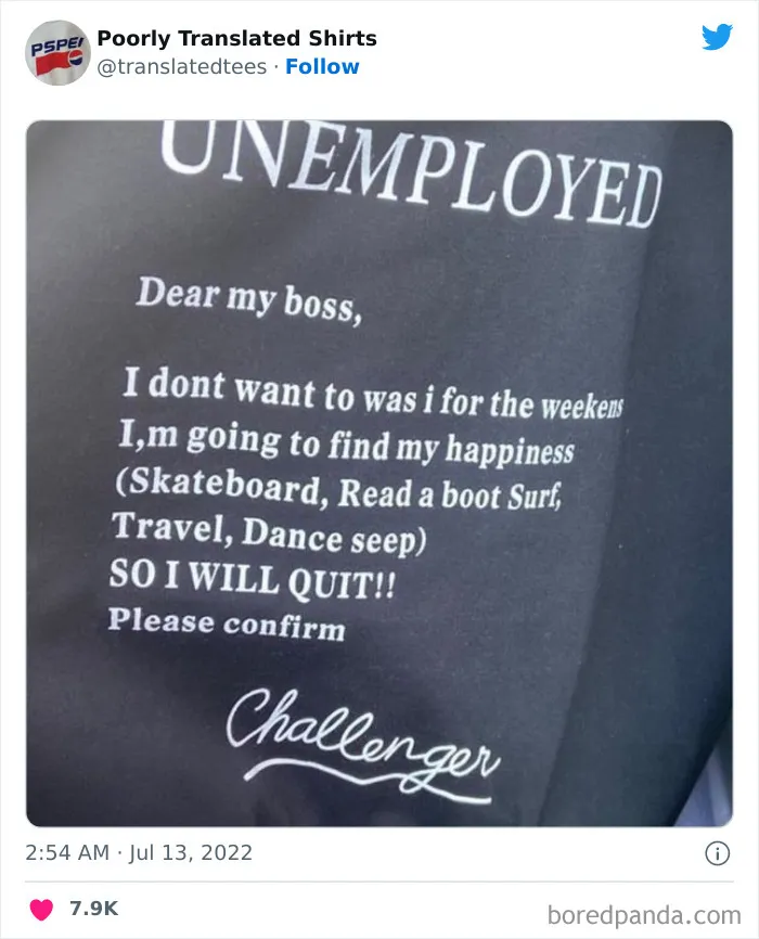 “Lost In Translation": 40 Ridiculous And Funny English T-Shirts Found Across The World