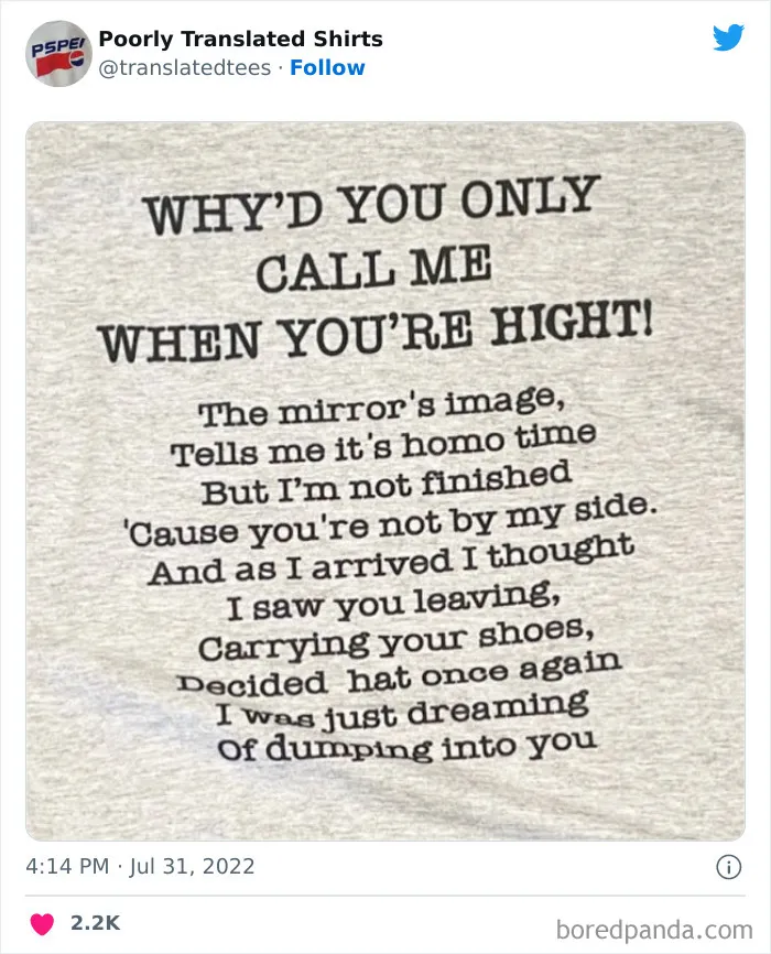 “Lost In Translation": 40 Ridiculous And Funny English T-Shirts Found Across The World