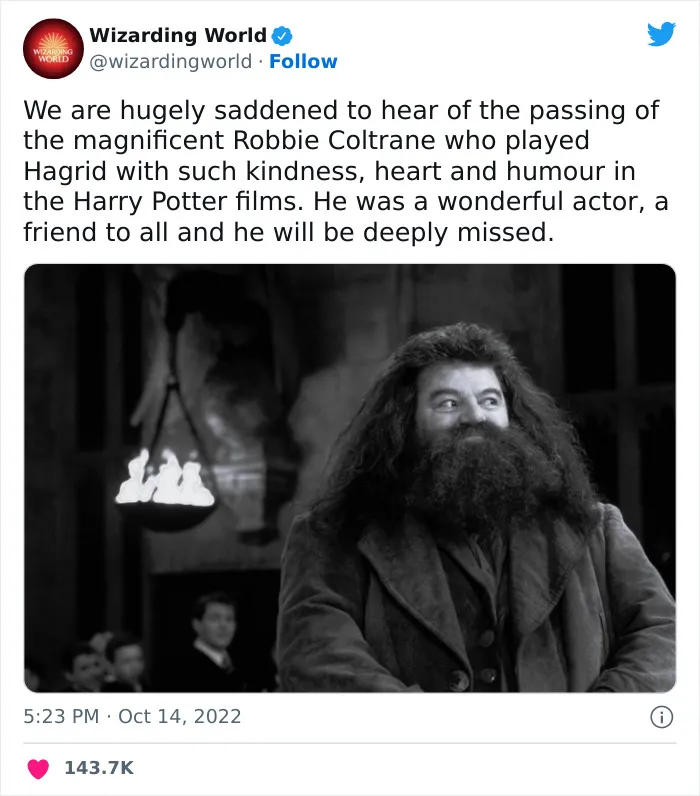 30 Of The Most Touching Tributes Paid To The Late Robbie Coltrane, Star Of Cracker And Harry Potter