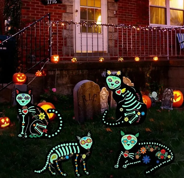 Scary Reflective Sugar Skull Skeleton Cat