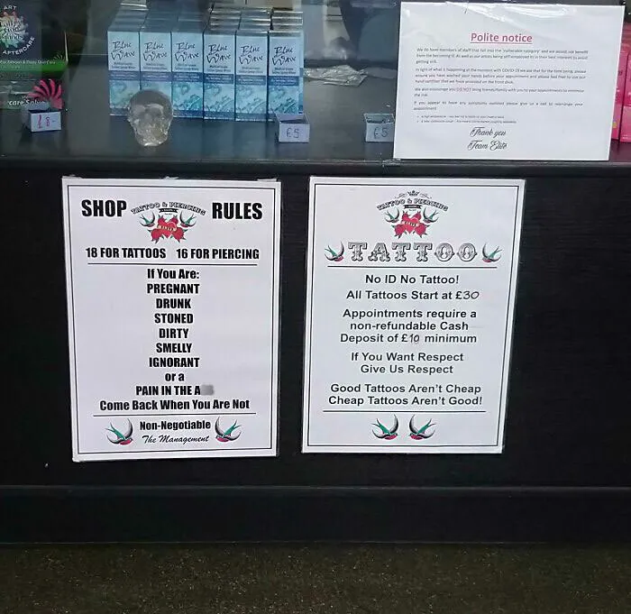 Tattoo/Piercing Shop Must Be Used To Choosing Beggars