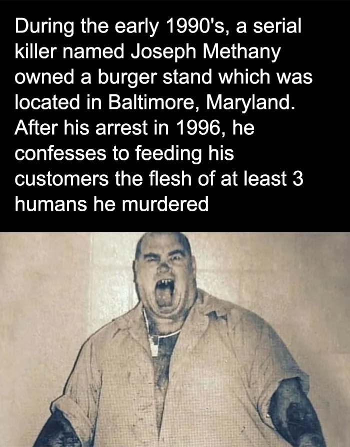 Joseph Methany screaming in a vintage photo, a creepy figure tied to disturbing facts to deprive somebody of sleep.