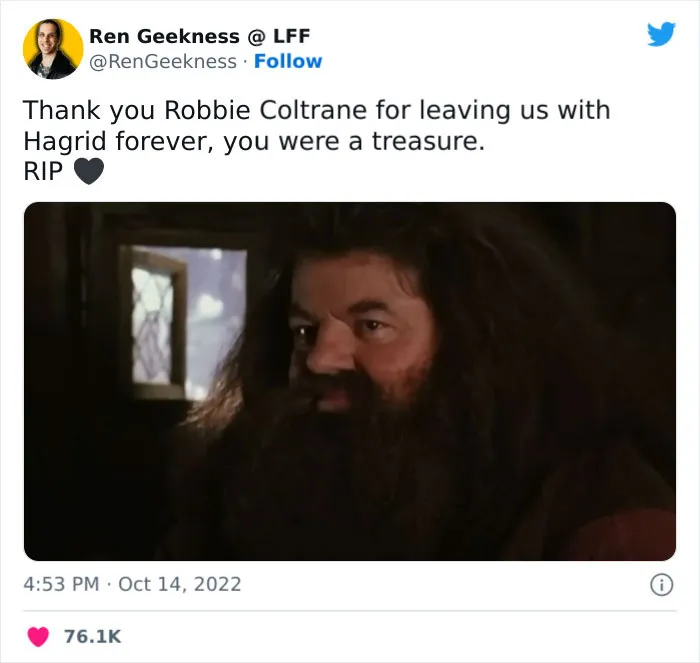30 Of The Most Touching Tributes Paid To The Late Robbie Coltrane, Star Of Cracker And Harry Potter