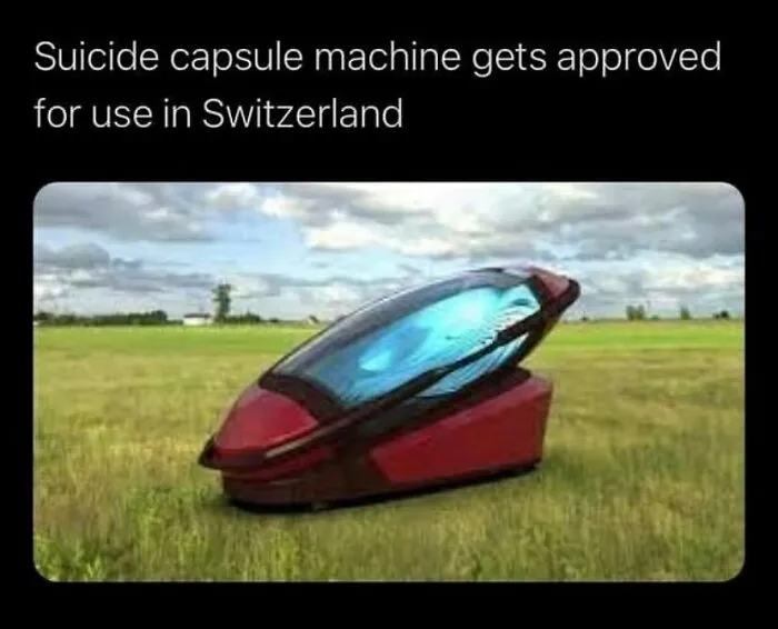 Suicide capsule machine approved in Switzerland shown in a field, a creepy fact from random creepy facts and pictures.