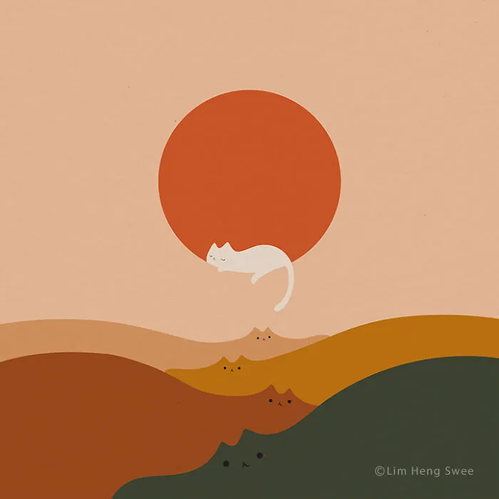 I Create Minimal Illustrations Featuring Cats Blended Into Landscapes And Other Scenes (40 New Pics)