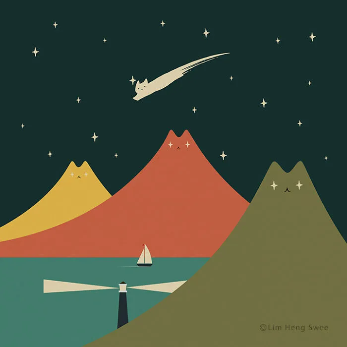 I Create Minimal Illustrations Featuring Cats Blended Into Landscapes And Other Scenes (40 New Pics)