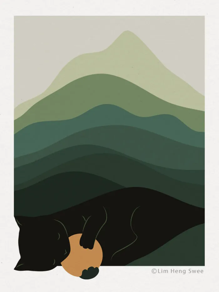 I Create Minimal Illustrations Featuring Cats Blended Into Landscapes And Other Scenes (40 New Pics)