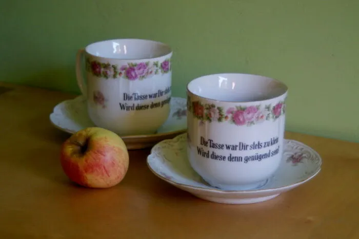 These Big Coffee Cups (No Banana Available, So There's An Apple For Scale)