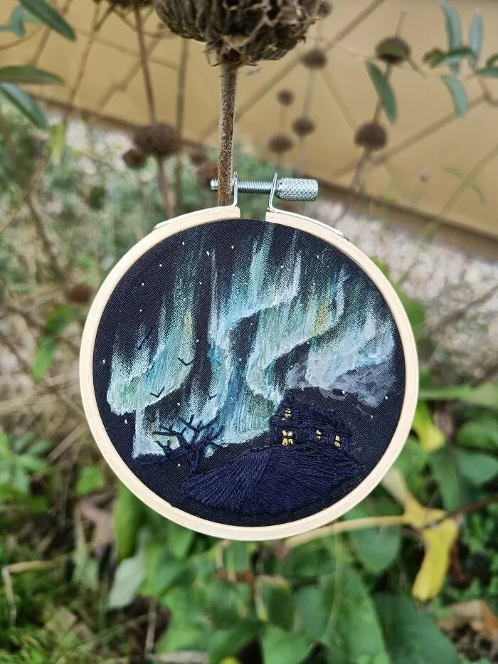 I Experimented With Embroidery And Paint To Create Dreamy Artwork Of The Aurora Borealis (23 Pics)