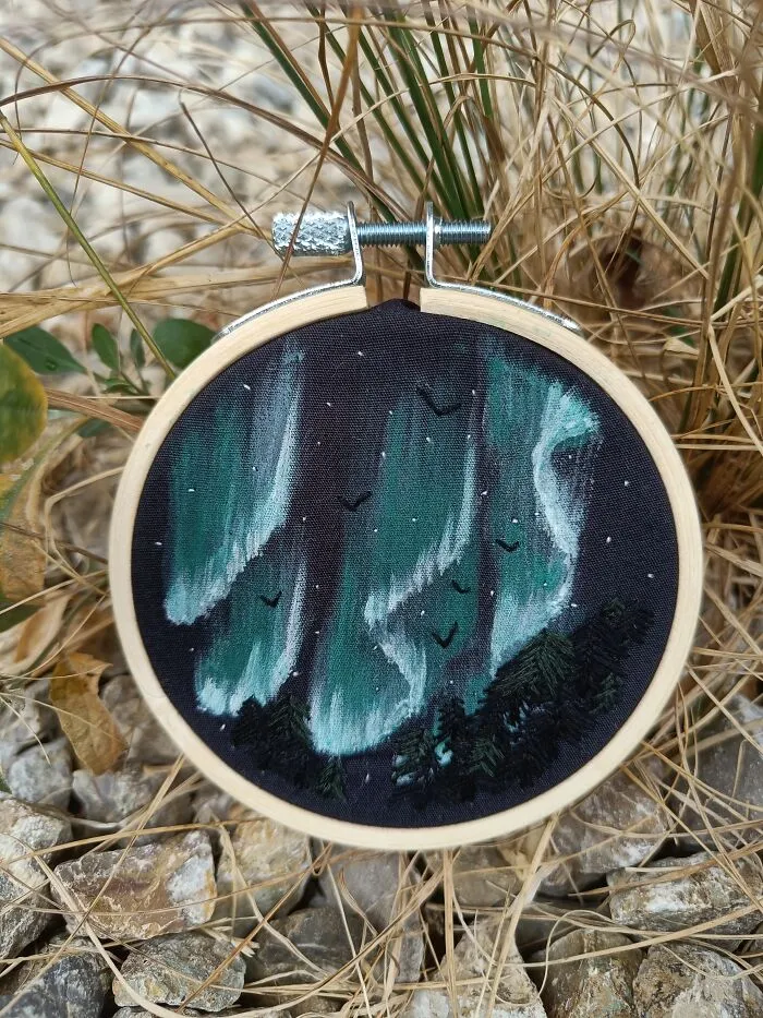 I Experimented With Embroidery And Paint To Create Dreamy Artwork Of The Aurora Borealis (23 Pics)