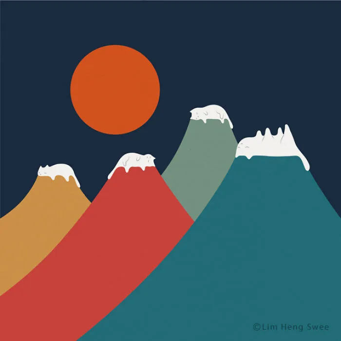I Create Minimal Illustrations Featuring Cats Blended Into Landscapes And Other Scenes (40 New Pics)