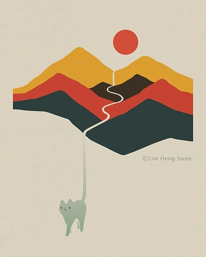 I Create Minimal Illustrations Featuring Cats Blended Into Landscapes And Other Scenes (40 New Pics)