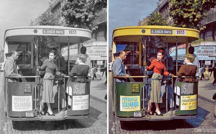 Parisinos en un autobús, fotografiados en 1951