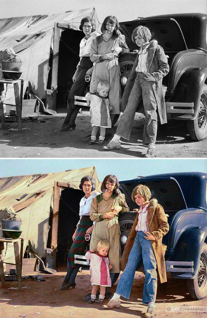 Refugiados de la sequía, California, fotografiados por Dorothea Lange en febrero de 1936