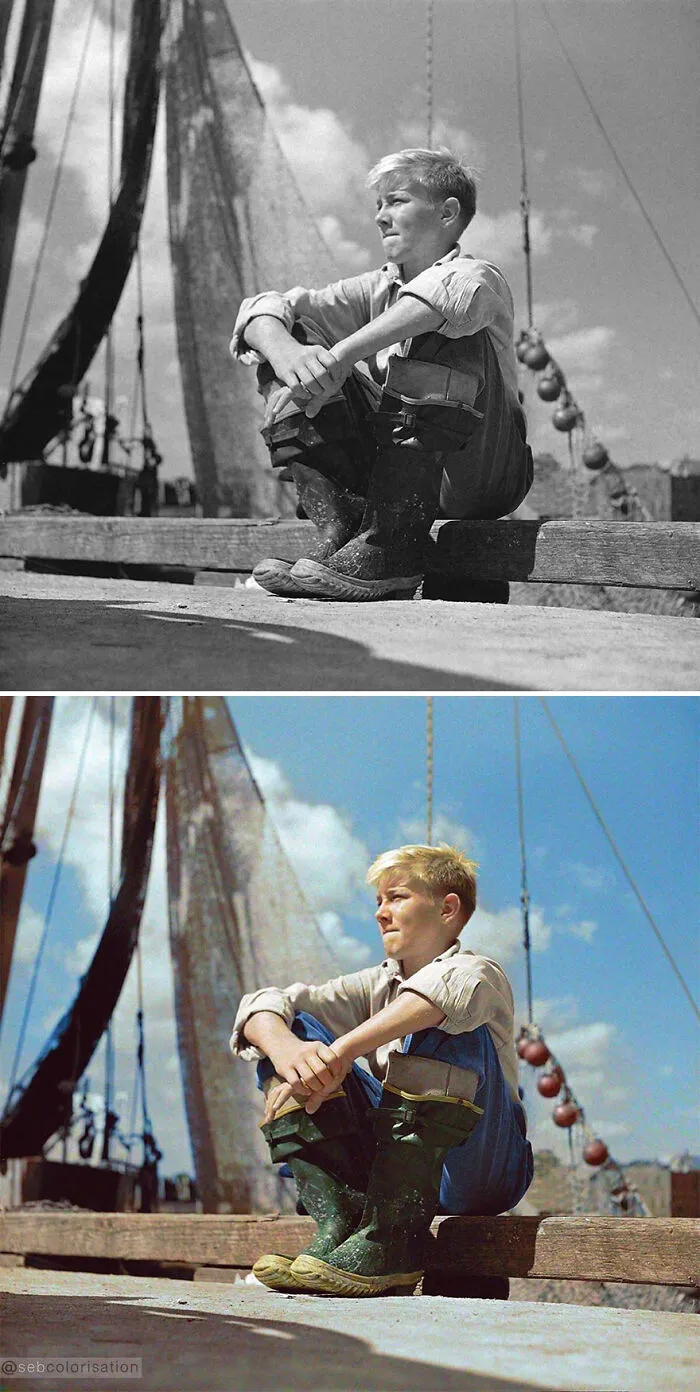 Un pequeño pescador, Gloucester, Massachusetts, fotografiado por Howard Liberman en septiembre de 1942
