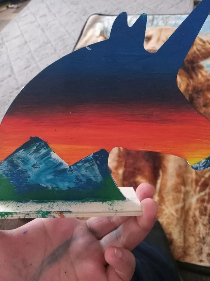 This Is The Other Side To The Unicorn That 15 Yr Old Son Painted For Sisters 6th Birthday. His Painting Interests Are Landscapes