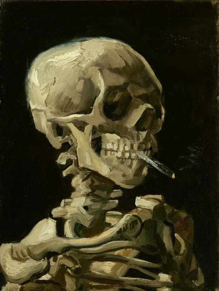 Skull Of A Skeleton With Burning Cigarette 