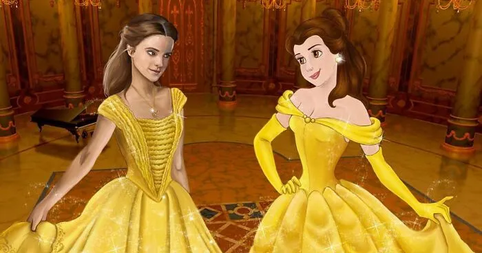 16 Illustrations Of Disney Characters Meeting The Actors From Their Movie Adaptations