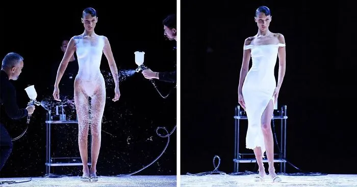 A Closer Look At Bella Hadid’s Spray-Painted Coperni Dress Reveals The Science Behind It