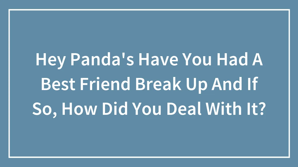 Hey Panda's Have You Had A Best Friend Break Up And If So, How Did You Deal With It?