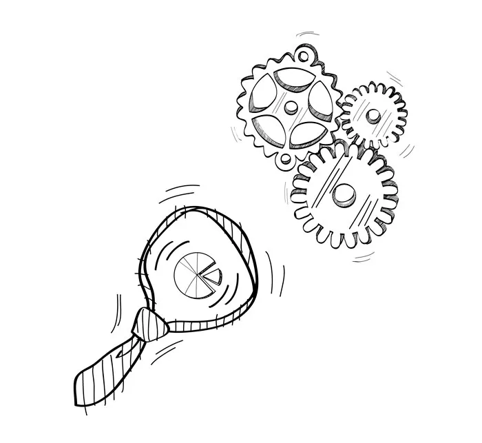 Hand-drawn gears and magnifying glass sketch, representing creative drawing prompts.