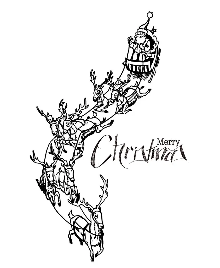 Santa and reindeer sketch with "Merry Christmas" text, a creative drawing prompt idea.