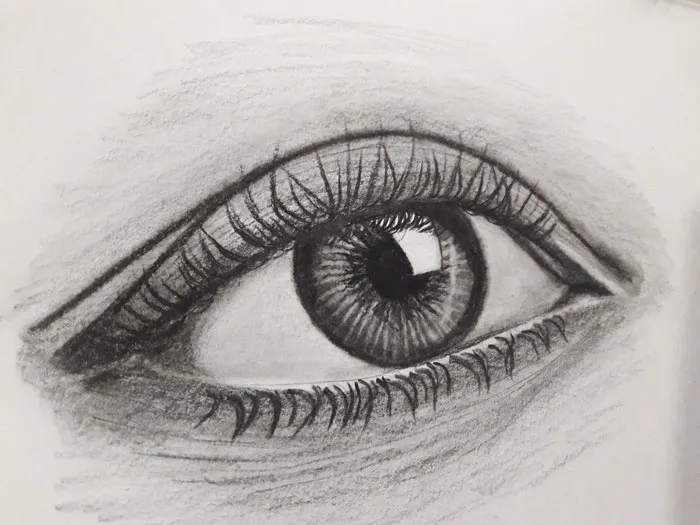 Realistic pencil drawing of a detailed eye, showcasing ideas for drawing inspiration.