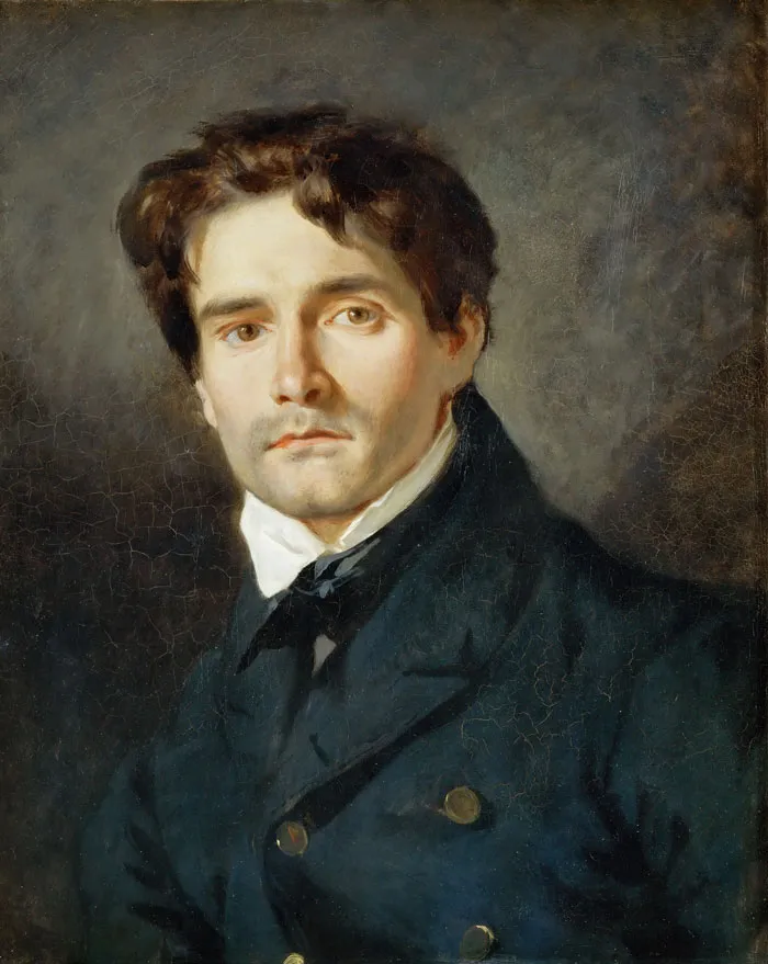 Portrait of a young man in a dark coat, showcasing historical painting techniques and detailed expression.