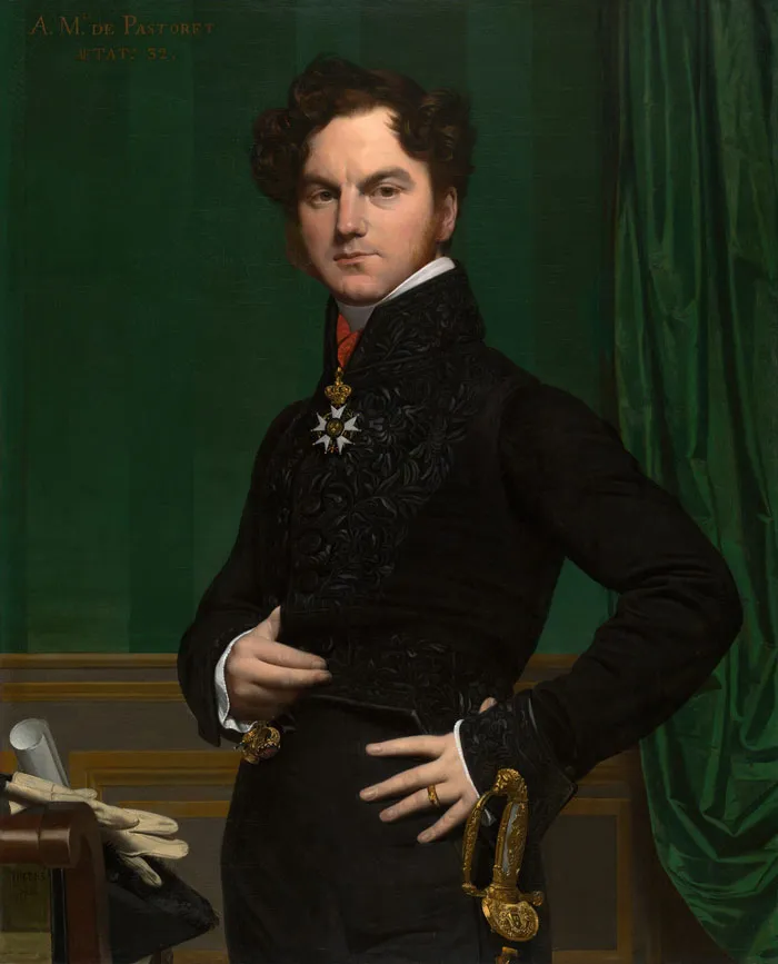 Portrait of a man in formal attire with medals, standing confidently in a richly decorated setting.