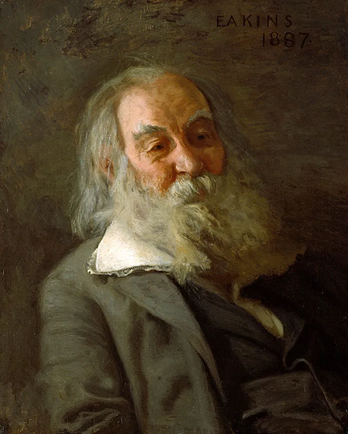 A historical portrait painting of an elderly man with a white beard and dark coat by Eakins, 1887.