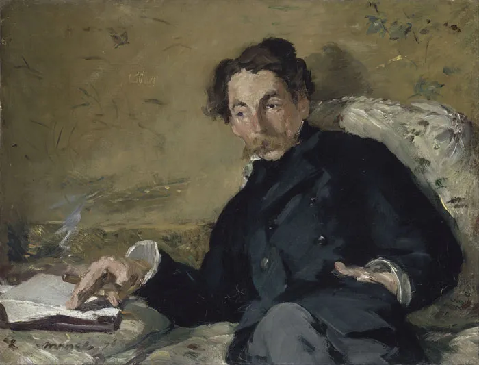 Portrait of a man in a black coat sitting with a contemplative expression, representing historical importance in art.