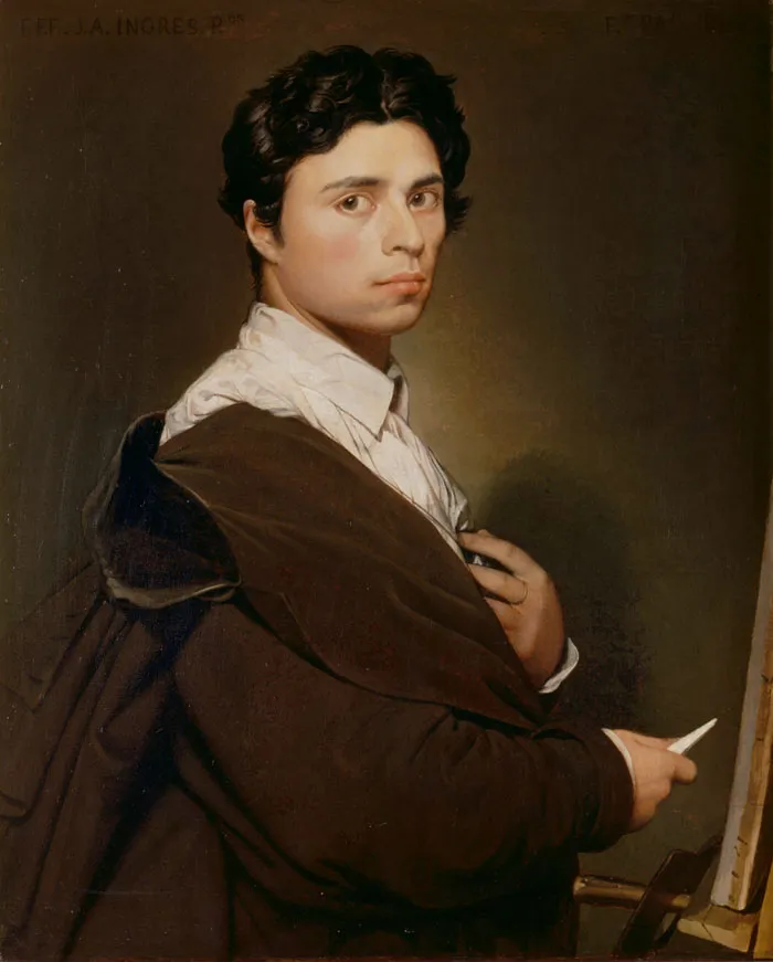 Young man in a 19th-century portrait painting holding a paper, wearing a dark coat, against a neutral background.
