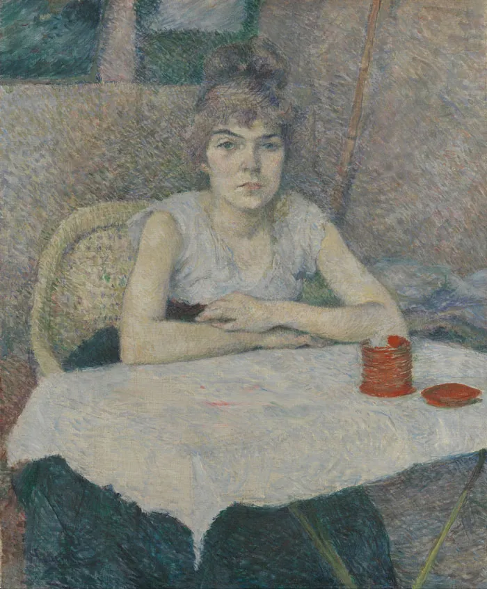 Portrait painting of a woman sitting at a table, capturing historical importance.
