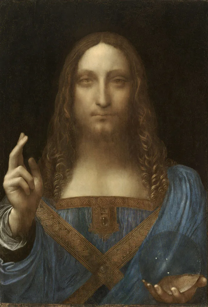 Portrait of Jesus in traditional attire, holding a crystal orb, conveying historical significance.
