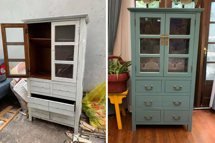 Antes y después de un armario que encontré en la basura
