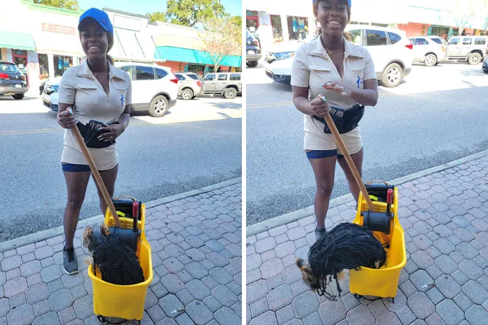Costume Contest Winner? I Think So. Soon As I Tried To Take A Pic The Mop Decided To Do A Flip Out Of The Bucket