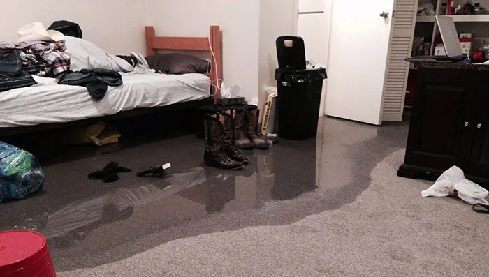 Mi compañero de piso dejó abierta la llave del fregadero para descongelar algo de carne y luego se fue al Walmart. Esta es mi habitación