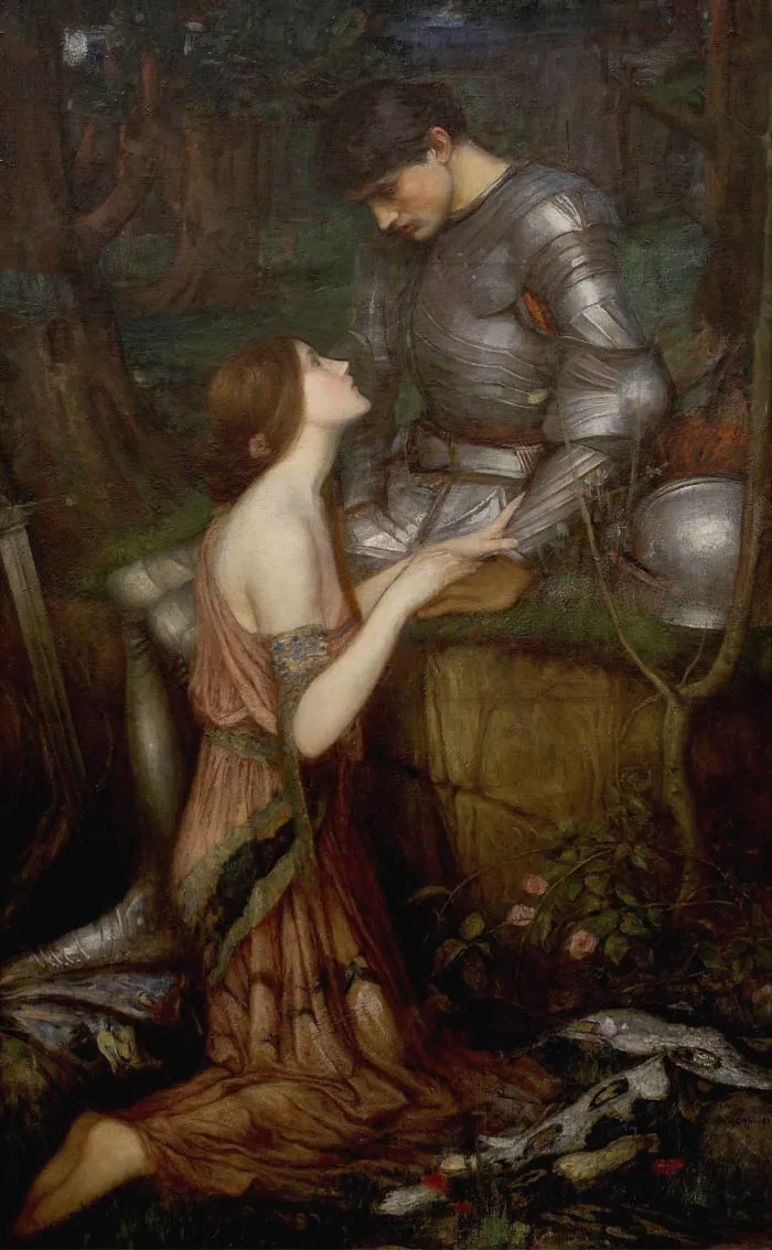 Painting of Lamia talking to a man with armor
