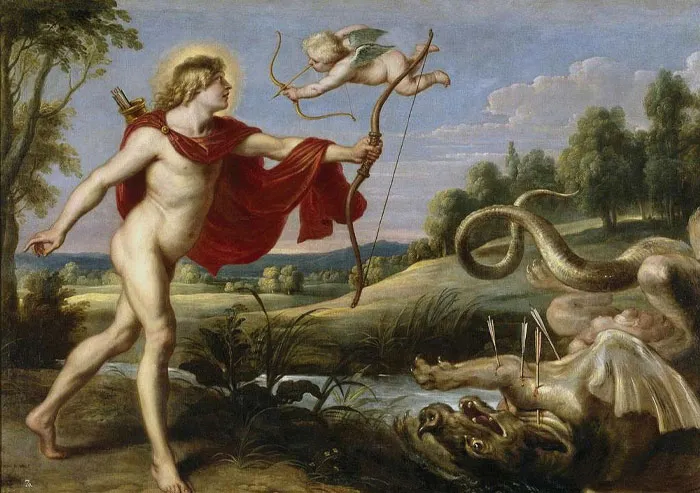 Painting of Python with a couple of angels 