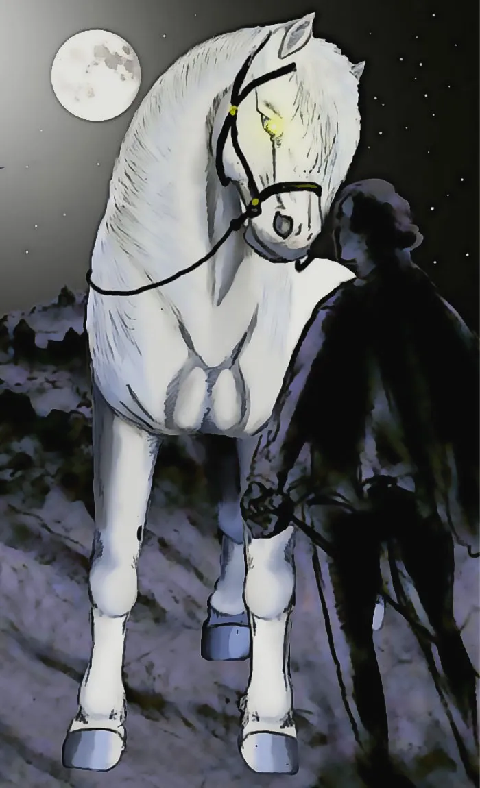 Painting of Cheval Mallet with a man besides him 