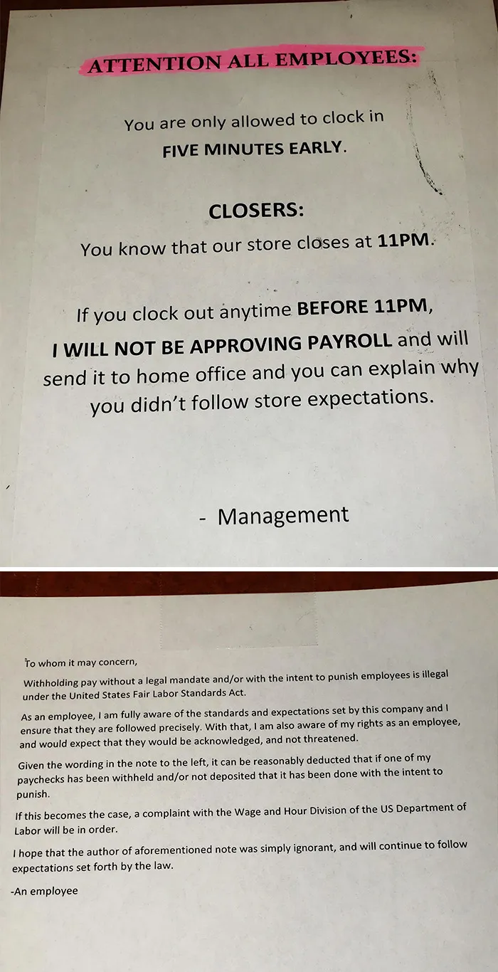 My Job Threatened To Withhold My Paycheck To Ensure No One Left Early; I Responded Accordingly