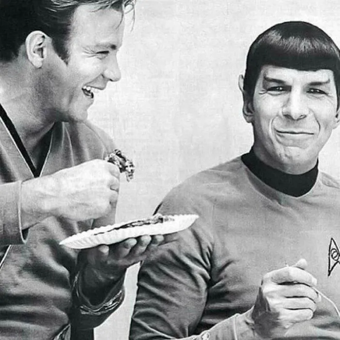 Captain Kirk And Spock Eating And Having A Laugh