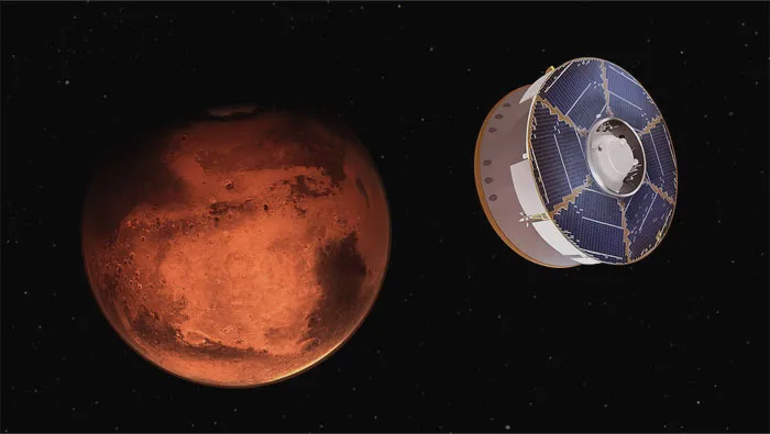 Picture of Mars surface and satellite