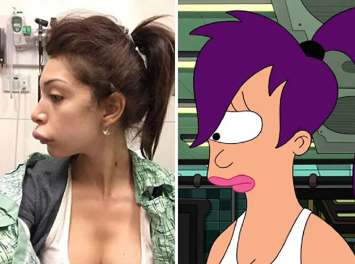 Leela From Futurama and similar looking woman 
