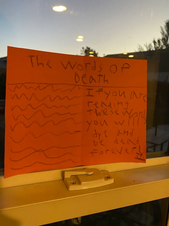 Our 8 Year Old Made Halloween Decorations This Morning And We Just Noticed This One She Put In The Window
