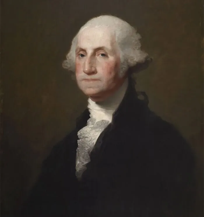 Portrait painting of a historical figure with white hair and formal attire, showcasing famous artwork importance.
