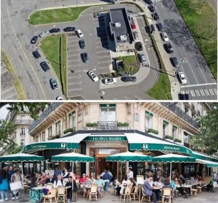 30 personas comprando un café vs. 30 personas disfrutando de un café